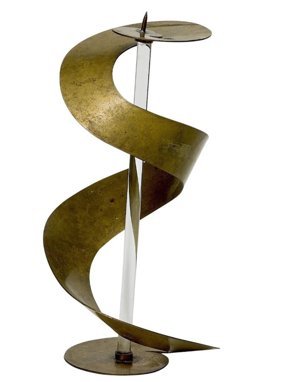 Vintage Studium Ki Candle Holder Sculptural Metal Glass Brutalist MCM Style 10"
